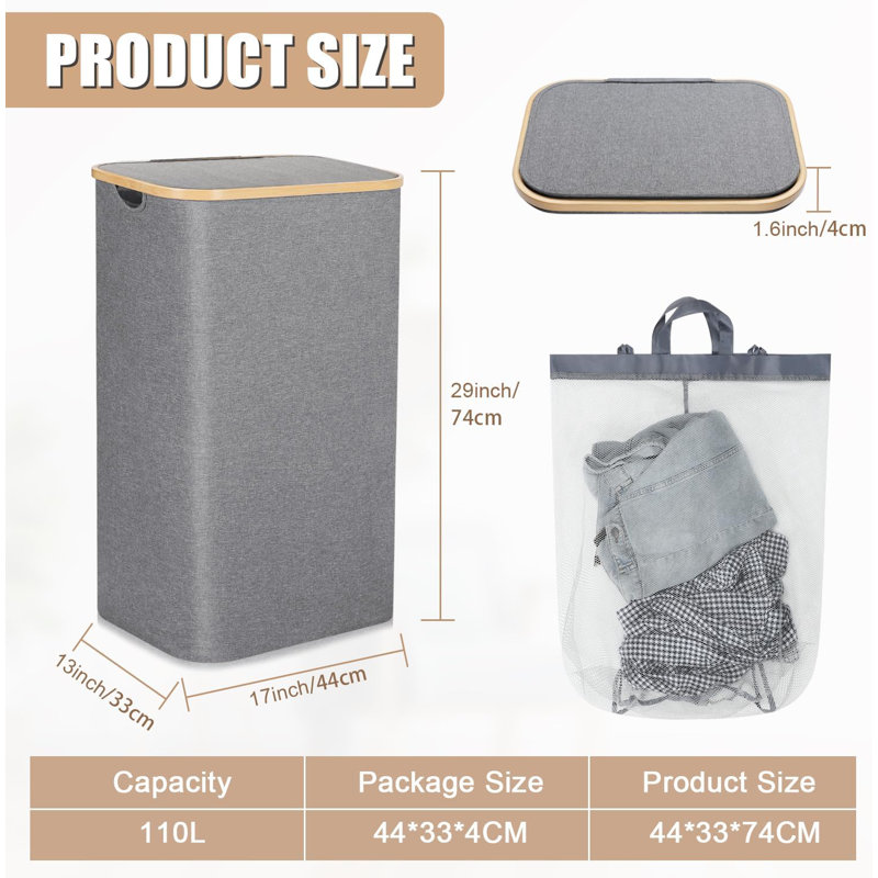 Ebern Designs Canvas Laundry Hamper with Handles | Wayfair